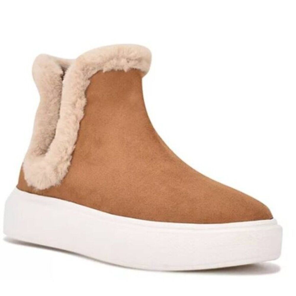 Nine West Women's Faux Suede Chelsea Boots Faux Shearling Brown Size 9 $89